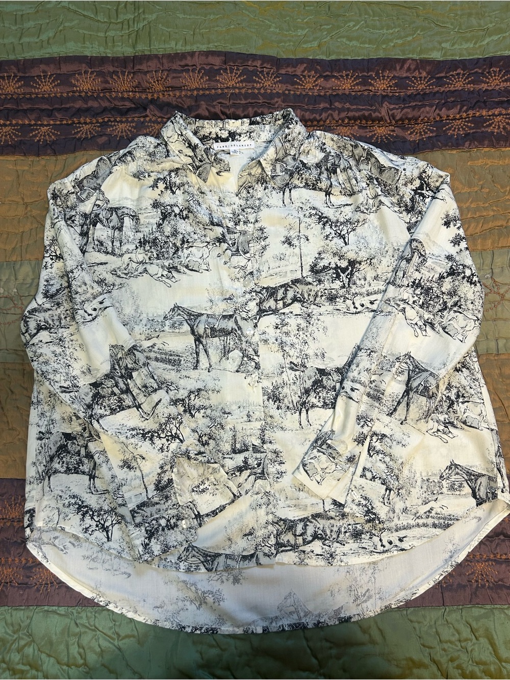 Jane + Delancey Horse Equestrian Toile Button Down Blouse XL - Picture 5 of 13